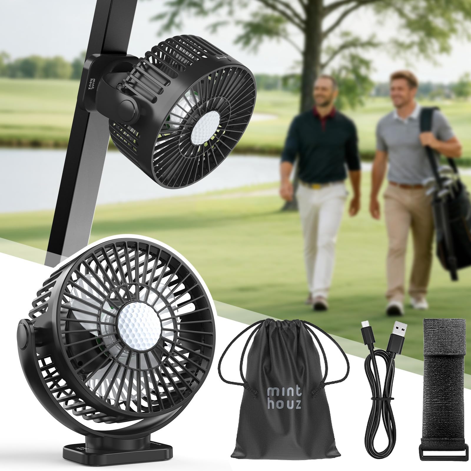 Minthouz Ventilateur magnétique rechargeable pour chariot de golf