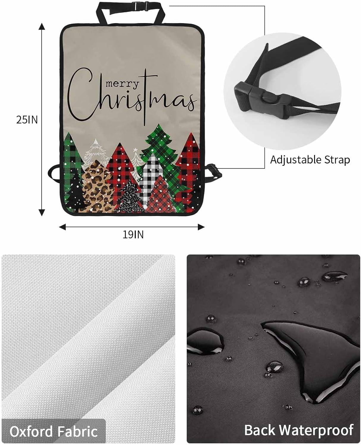 Car Seat Protector, 2 Pack Kick Mats Back Seat Protector Merry Christmas Green and Red Plaid Buffalo Tree Brown Waterproof Backseat Cover for Kids Universal Fit Automotive Interior Protectors