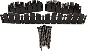 EasyFlex No-Dig Landscape Edging with Anchoring Spikes, 4.5 in. Tall Decorative Adirondack Wood-Look Fence Garden Border, 15 Foot Kit, Black