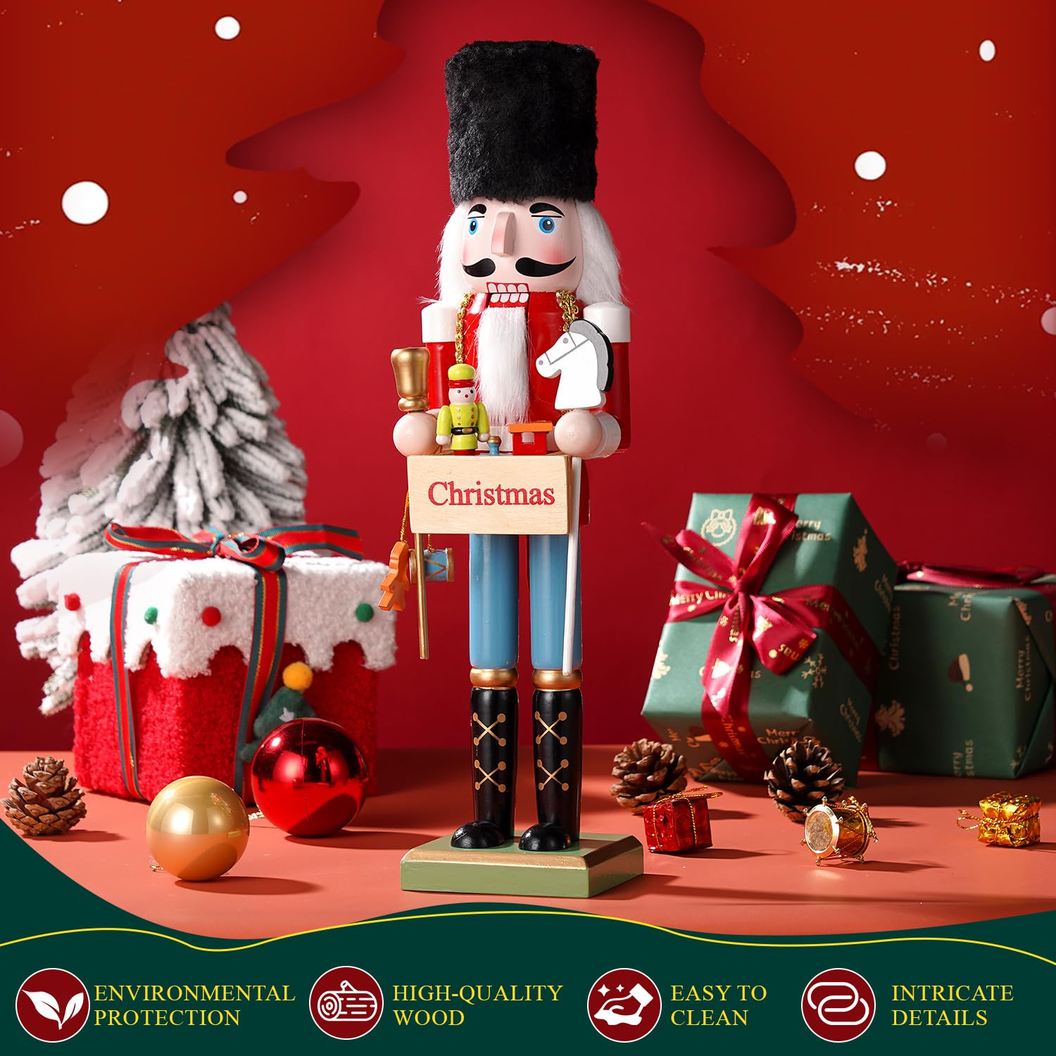 COMBIUBIIU Christmas Decorations Nutcracker Soldiers,15 inch Wooden Traditional Nutcracker Figures,Festive Collectible Ornament Gift for Thanksgiving Christmas Decor(Festive Sign) - Image 2