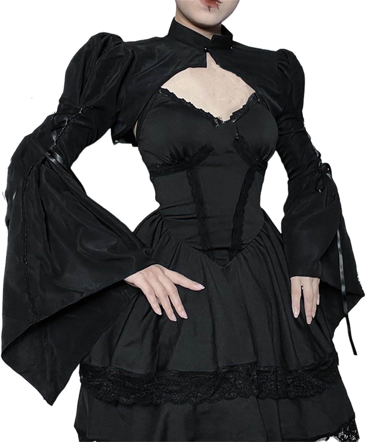 Gothic Bolero Shrug Tops Women Goth Bell Long Sleeve Crop Top