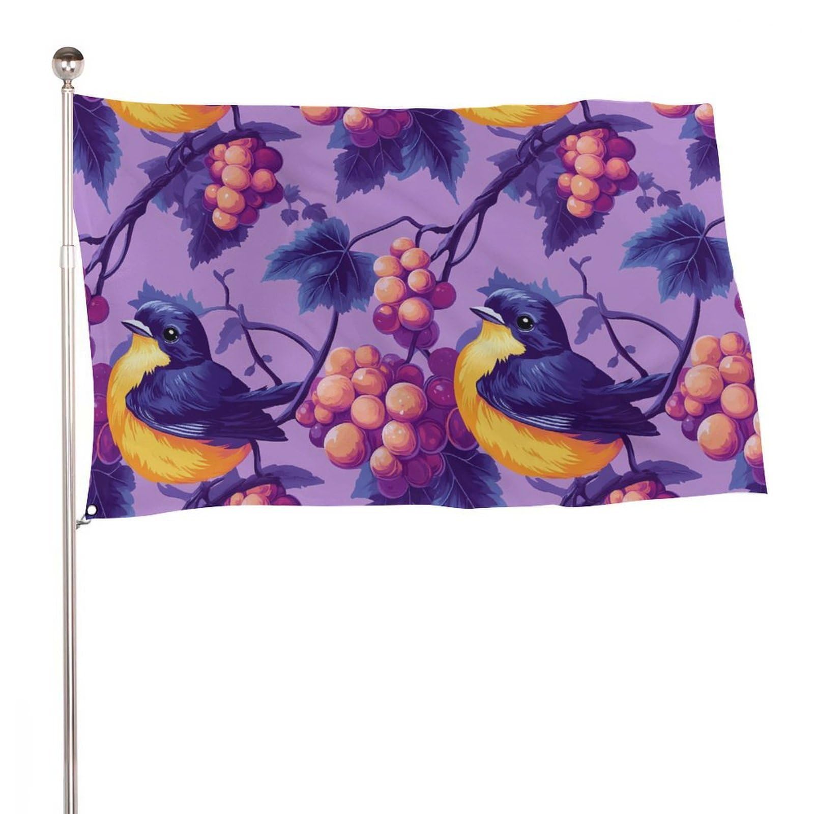 Bandera de jardín personalizada de pájaros y uvas para decoración exterior
