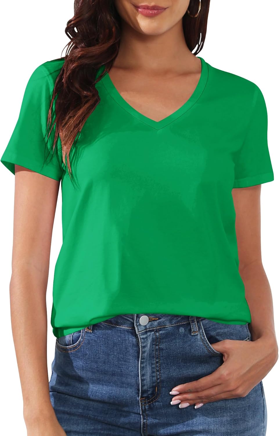 PALINDA Women's Classic Fit T Shirts Short Sleeve V Neck Casual Tee Shirt Summer Tops