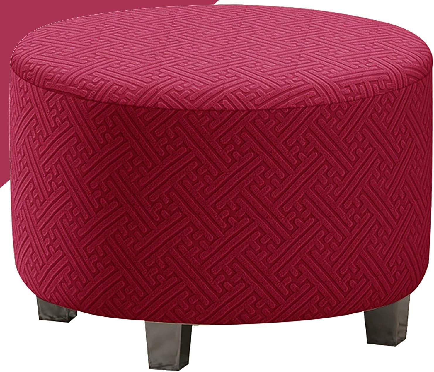 Stretch Ottoman Cover Round Small/Large Footstool Covers with Elastic Bottom Jacquard Fabric Hassock Slipcover Furniture Protector for Pouf Sofastool Footrest Decor(Black,31x31in)