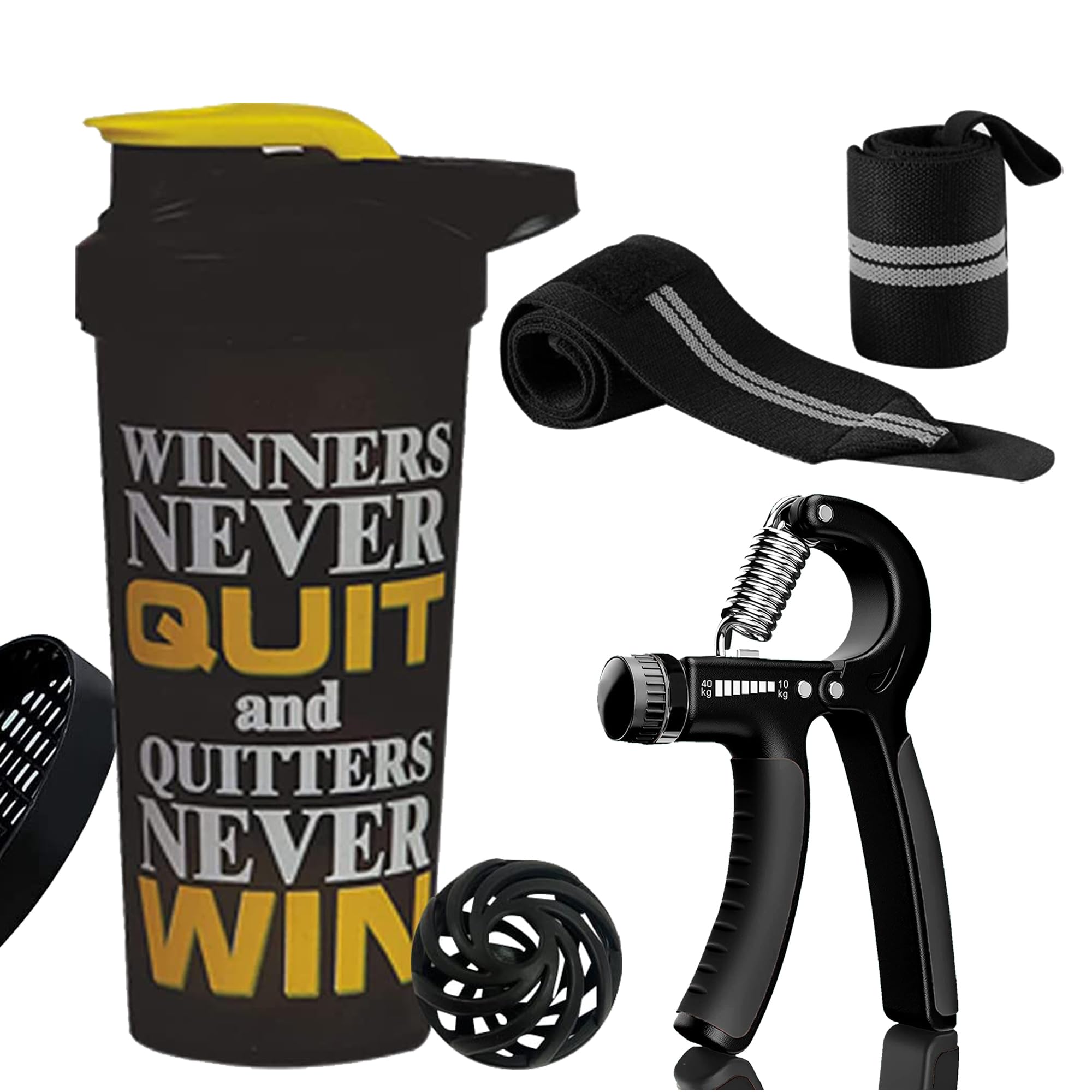 Premium Combo of Gym Shaker with Wrist Band and Hand Gripper for Gym & Fitness Kit | Gym Shaker | Gym Bottle | Wrist Wrap Band | Gym Hand Gripper | Wrist Support Band (Yellow)-image-8