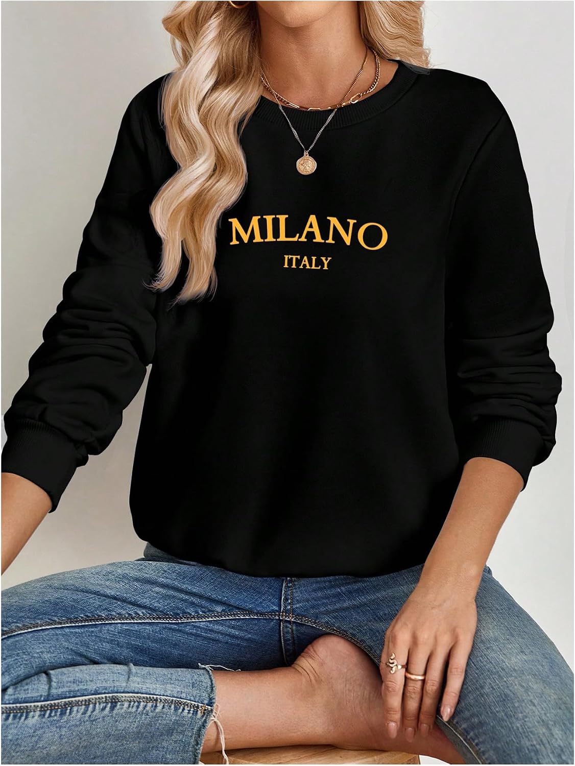 SweatyRocks Women's Letter Print Long Sleeve Sweatshirts Loose Pullover Fall Vacation Clothes
