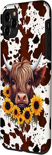 Miniatura 2 de Funda para iPhone 11 Pro Max Western Highland Cow Sunflowers And Cowhide Brown