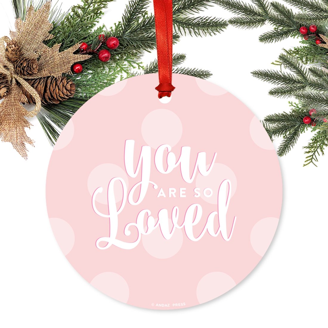 Andaz Press Round Metal Christmas Ornament, You are So Loved Girl, 1-Pack, Includes Ribbon and Gift Bag, Girls Kids Baby Present Gift Ideas