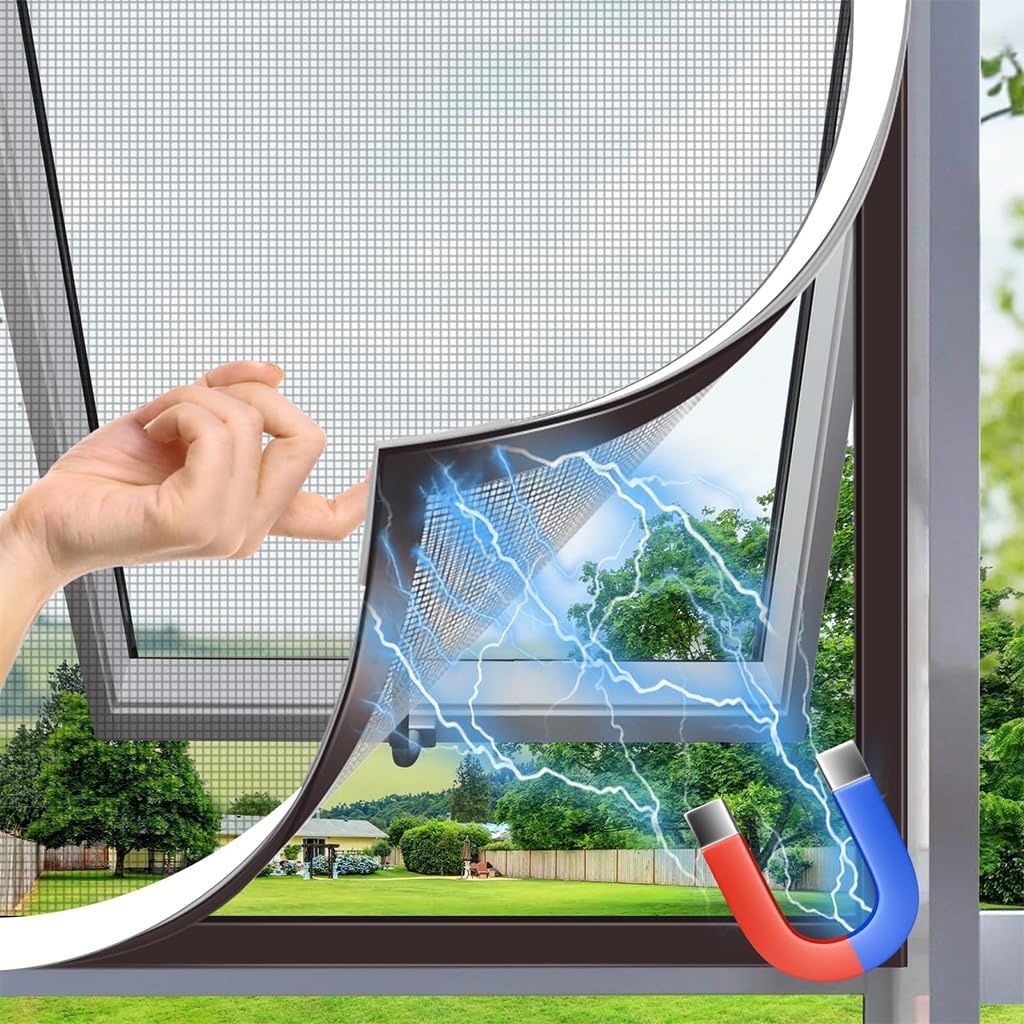 HASTHIP® Magnetic Window Screen 90×120cm, Ventilated Fine Mesh Mosquito Net with Adhesive Magnetic Frame, Trim-to-Fit Removable Window Fly Screen for Home, Kitchen & Bedroom