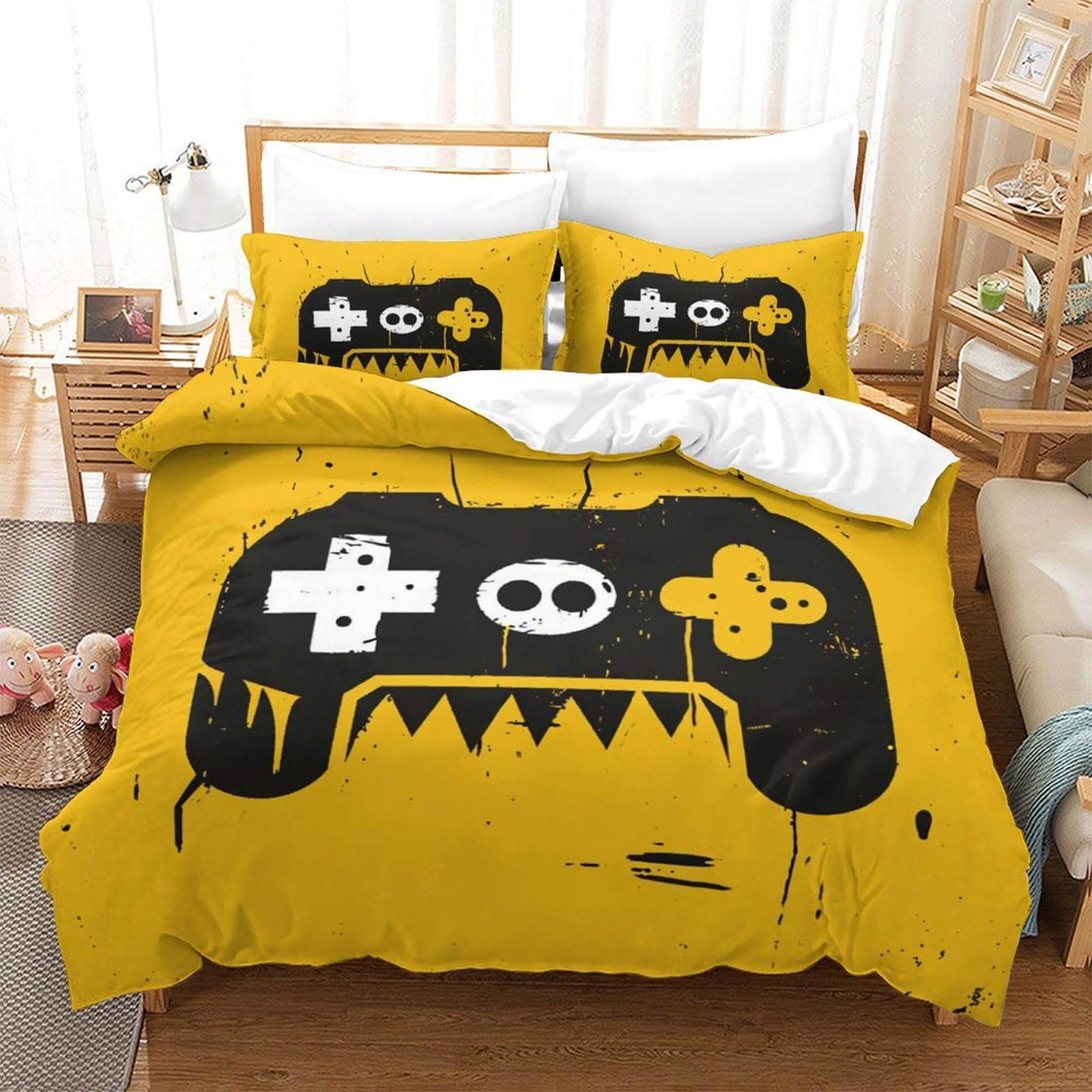 Housse de couette gamer 3D 200x200cm en microfibre avec taies d'oreiller