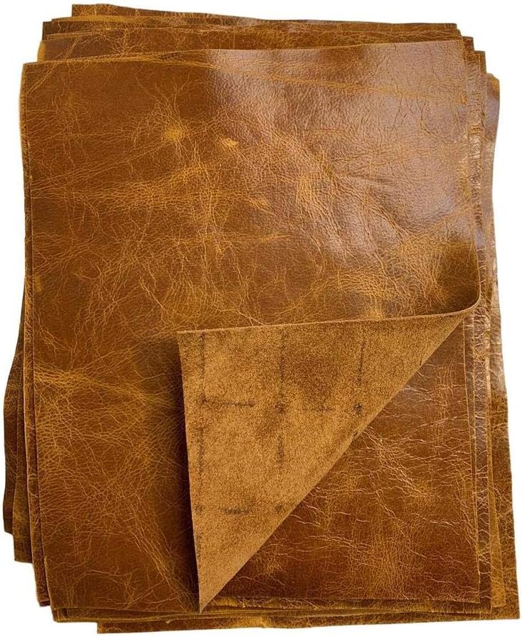 Distressed Cowhide Pull Up Leather: 8.5'' x 11'' Pre Cut Pieces (Tan, 3-Pack)