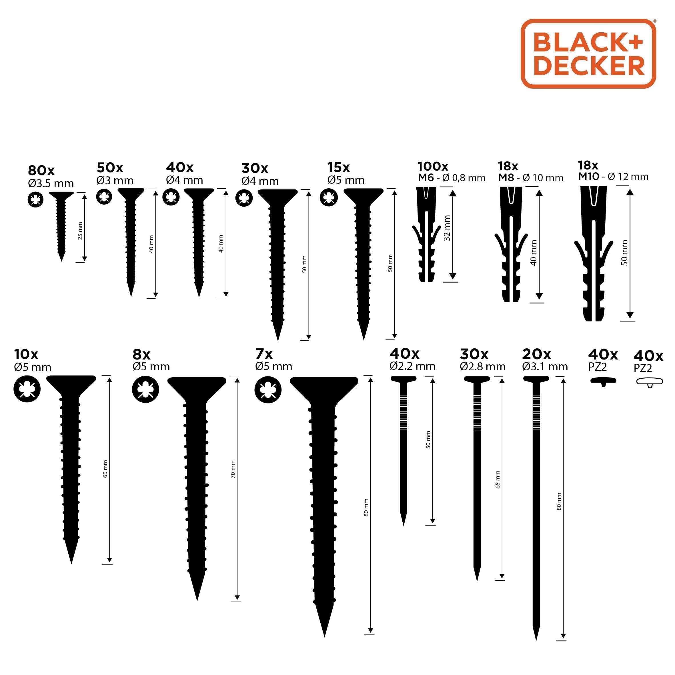 BLACK+DECKER Set of Nails, Dowels and Screws - 560 Pieces - Assortment Box - Fischer Dowels - Dowel Screws - Set - Image 2
