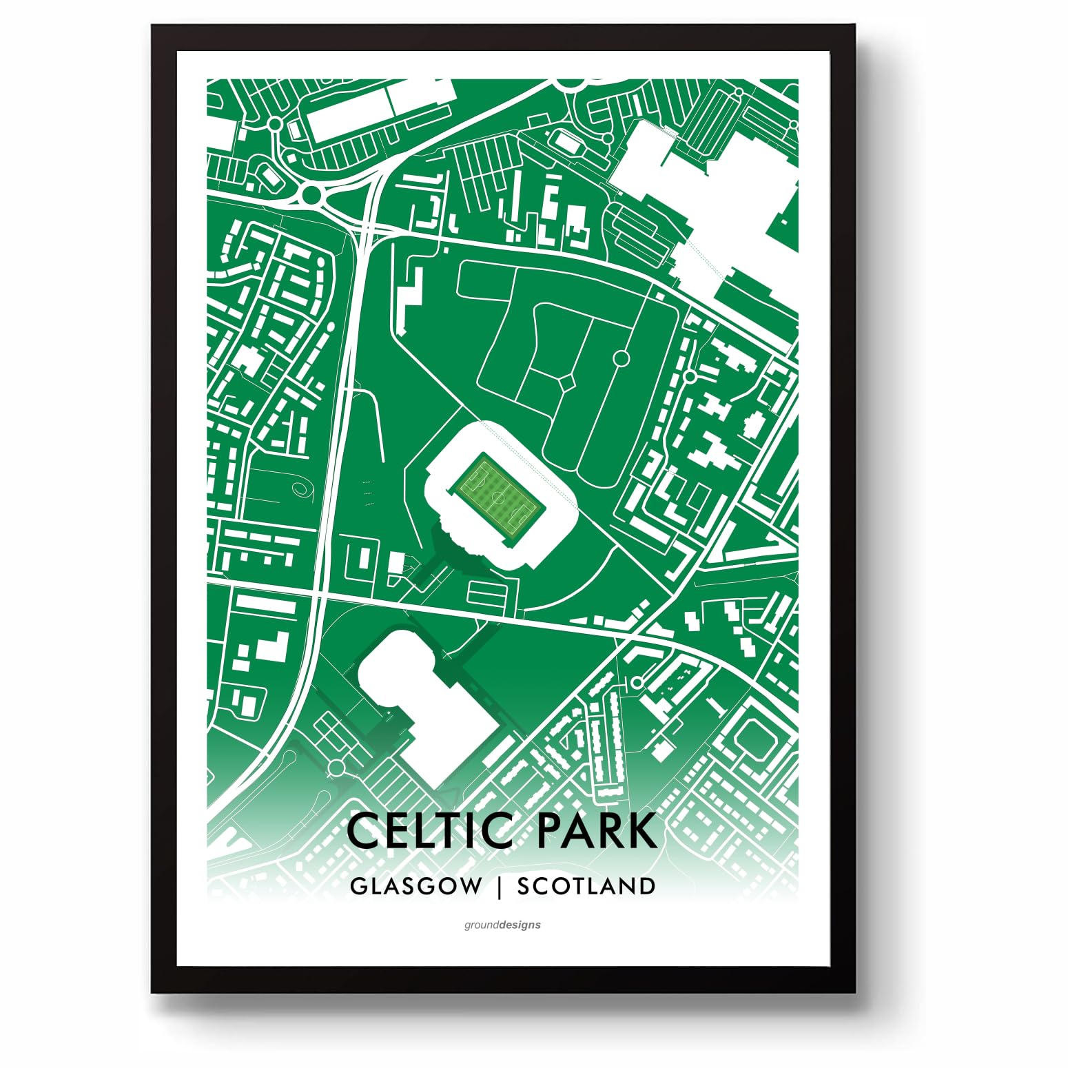 Grounddesigns Men's Green And White Celtic Fc Football Gift Celtic Park Stadium Art Map Unframed A3 Print Parkhead