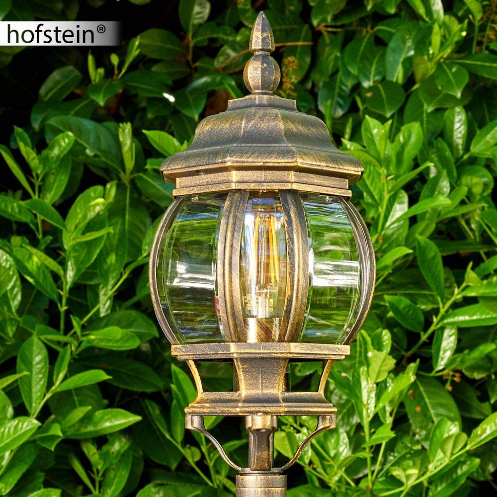 HOFSTEIN Außenstehleuchte Lentua, Außenwegeleuchte aus Metall/Kunststoff in Braun/Gold/Klar, Wegeleuchte im Antik/Retro/Vintage-Design für Garten, Außenbereich, Hof, 120 cm, E27, IP44,