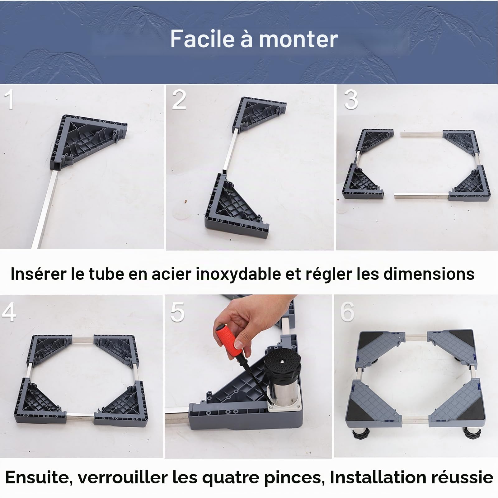 Socle réglable de 38 à 41 cm pour réfrigérateur, congélateur et lave-vaisselle – Robuste, résistant à la corrosion, capacité de charge jusqu'à 200 kg (47-70 cm)