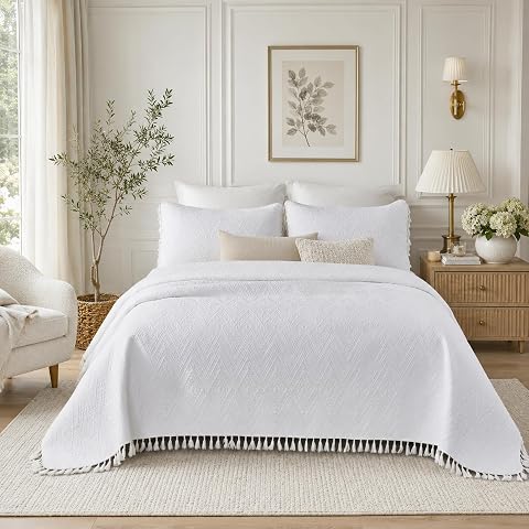 Brandream Luxury Bohemian Bedding Cotton Quilt Set King Size White Boho Matelasse Coverlet Set… — $89.00 (36% off)