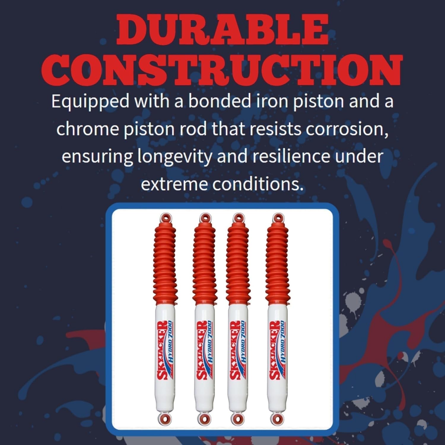 Set of Hydro 7000 Series Front & Rear Hydraulic Action Shocks fits 1976 1986 CJ7 4WD with 0-2.5” Front & 0-1.5” Rear Lift | Durable Construction | Velocity-Sensitive Valving
