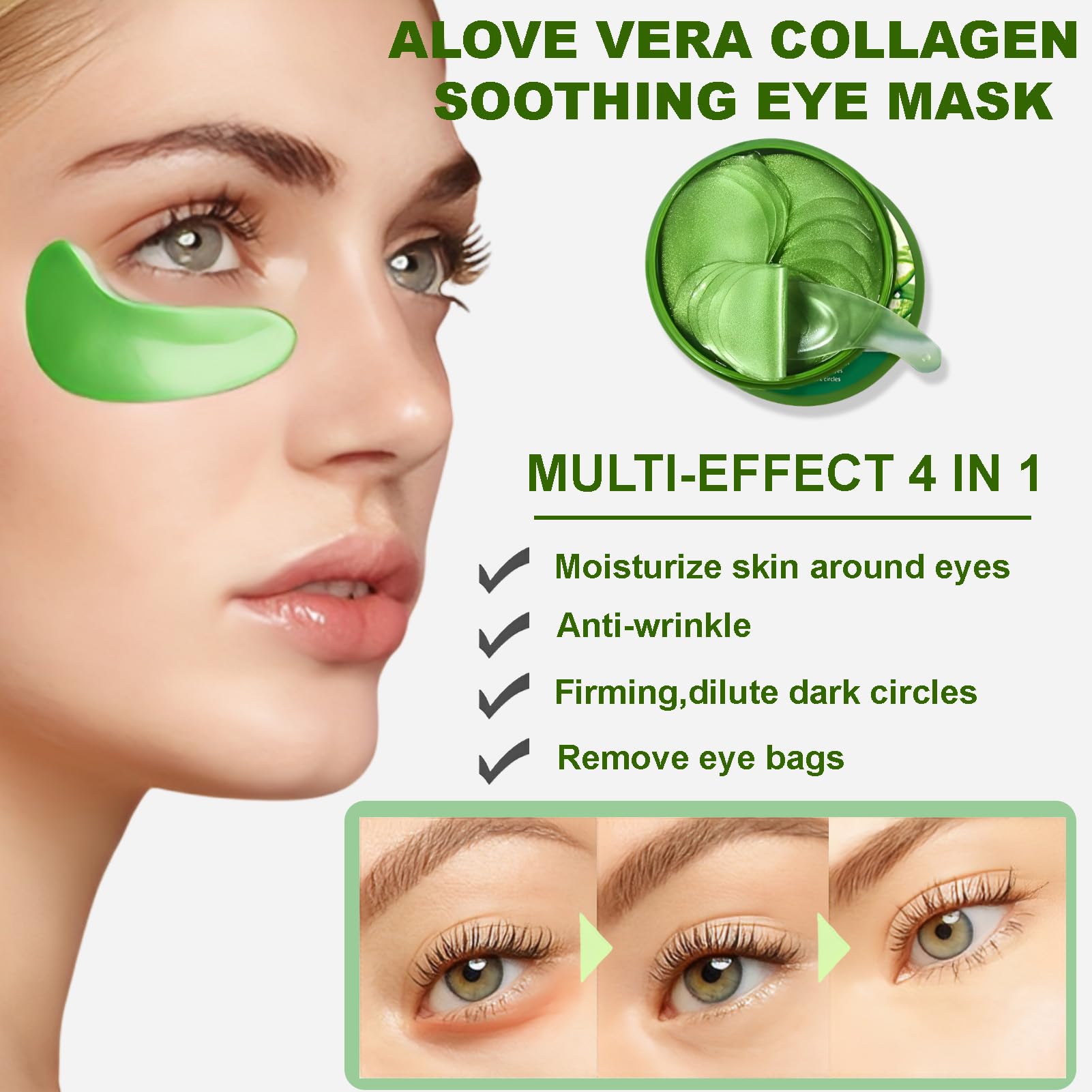 120 Pcs Patch Occhi Aloe Vera, Patch Occhiaie Aloe Vera, Collagene mask Occhi, con Maschera per le Labbra, Anti-Occhiaie, Rimuove Borse e Gonfiori, Idrata il Contorno Occh