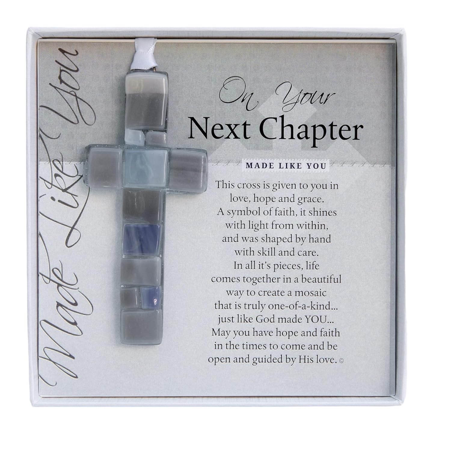 The Grandparent Gift Co. Retirement, New Career, New Home - On Your Next Chapter Boxed Poem Mosaic Glass Cross Ornament - Handmade in USA