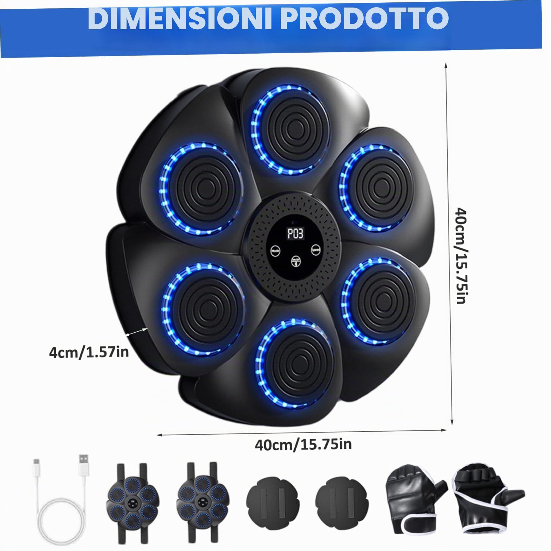 Smart Music Boxing Machine, macchina per punzonatura musicale con luce RGB, macchina da allenamento musicale a parete con guanti, 9 modalità ＆ Attrezzatura da boxe a 18 velocità per la palestra per b
