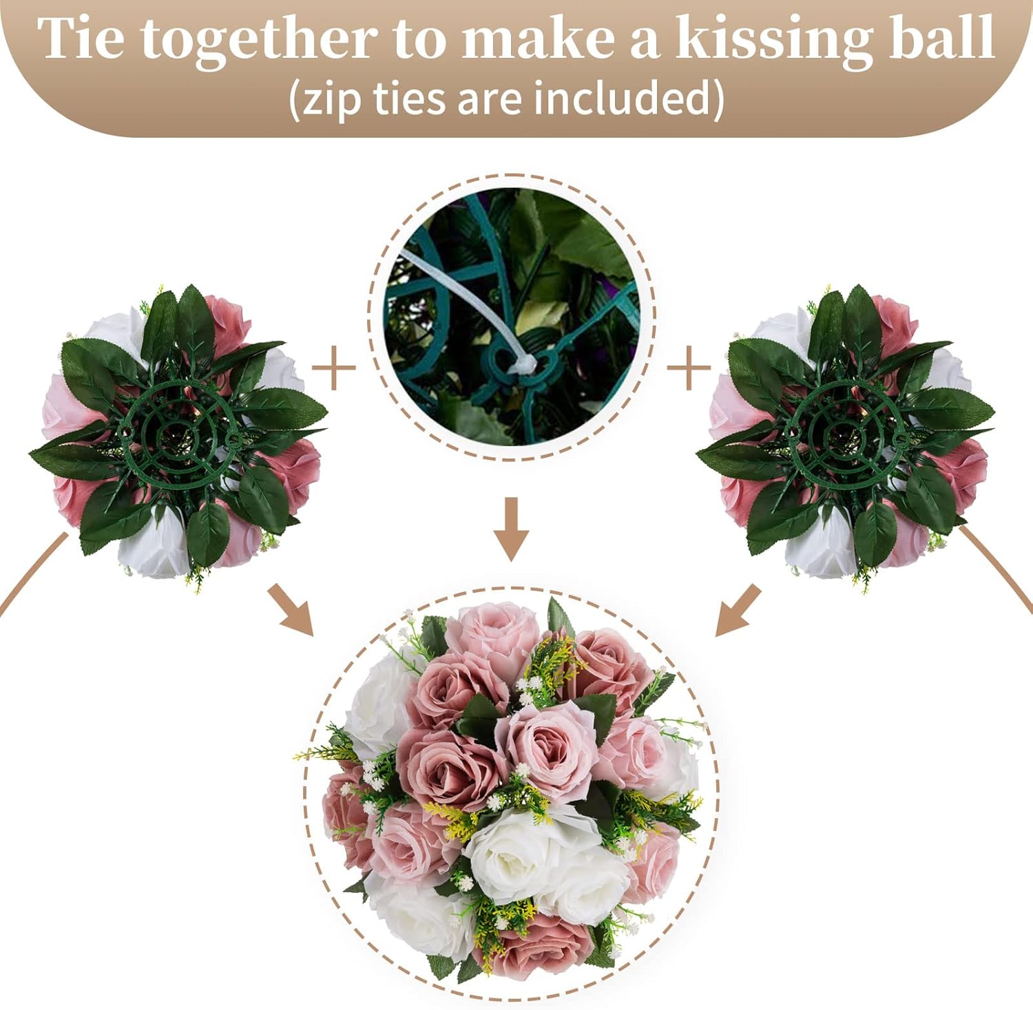 Sziqiqi Pink Flores Artificiales para Decoracion Silk Flower Ball for Wedding Centerpiece Fake Dusty Rose Flowers Artificial Floral Arrangement Center Piece Kissing Bouquet for Party - Image 5