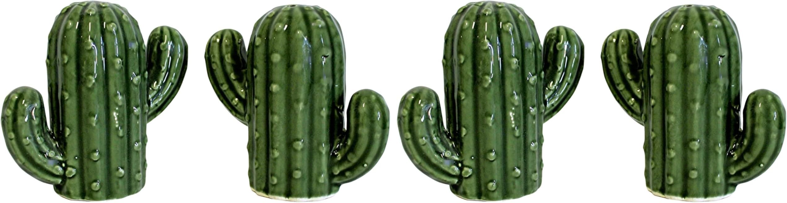 Hand-Painted Ceramic Cactus Salt and Pepper Set - Kitchen Dining Room Perfect Housewarming Holiday Birthday and Mother's Day Gift (Pack of 2)