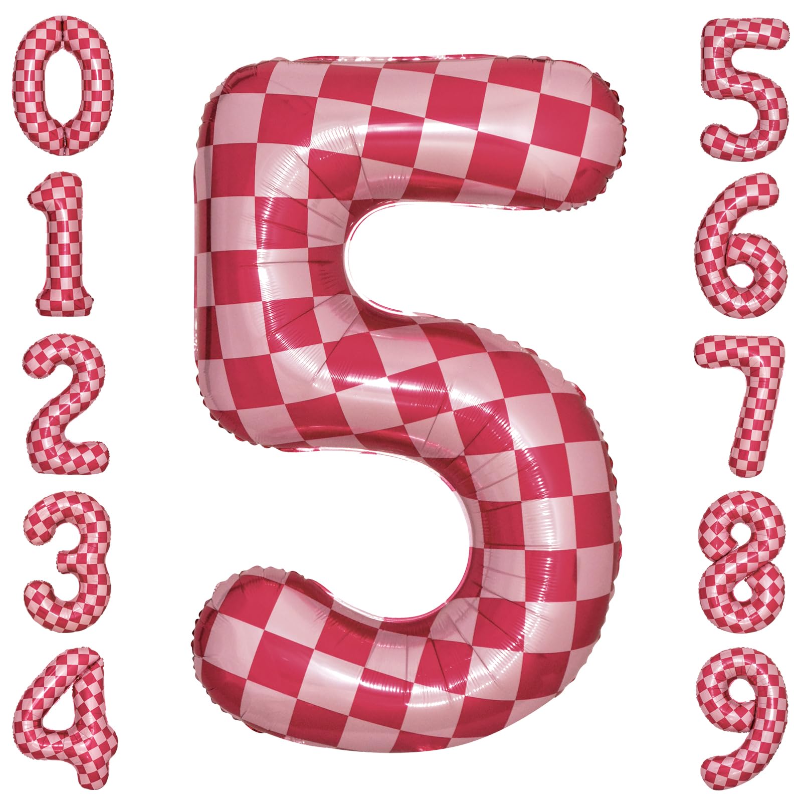 40 Inch Pink Checkered 5 Balloon Large Hot Pink Number Balloons for Girls 5th Birthday Decorations Pink Number 5 Balloon