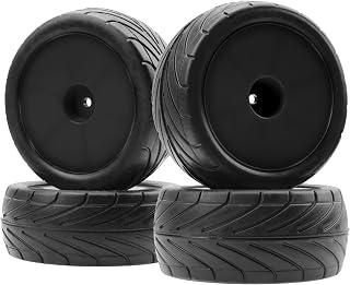 4Pack ShareGoo RC 85mm/3.34" Rubber Tires Front Rear Tyres 12mm Hex Wheel Compatible with Redcat HPI HSP Kyosho 1/10 RC Off-Road Car Buggy (Black)