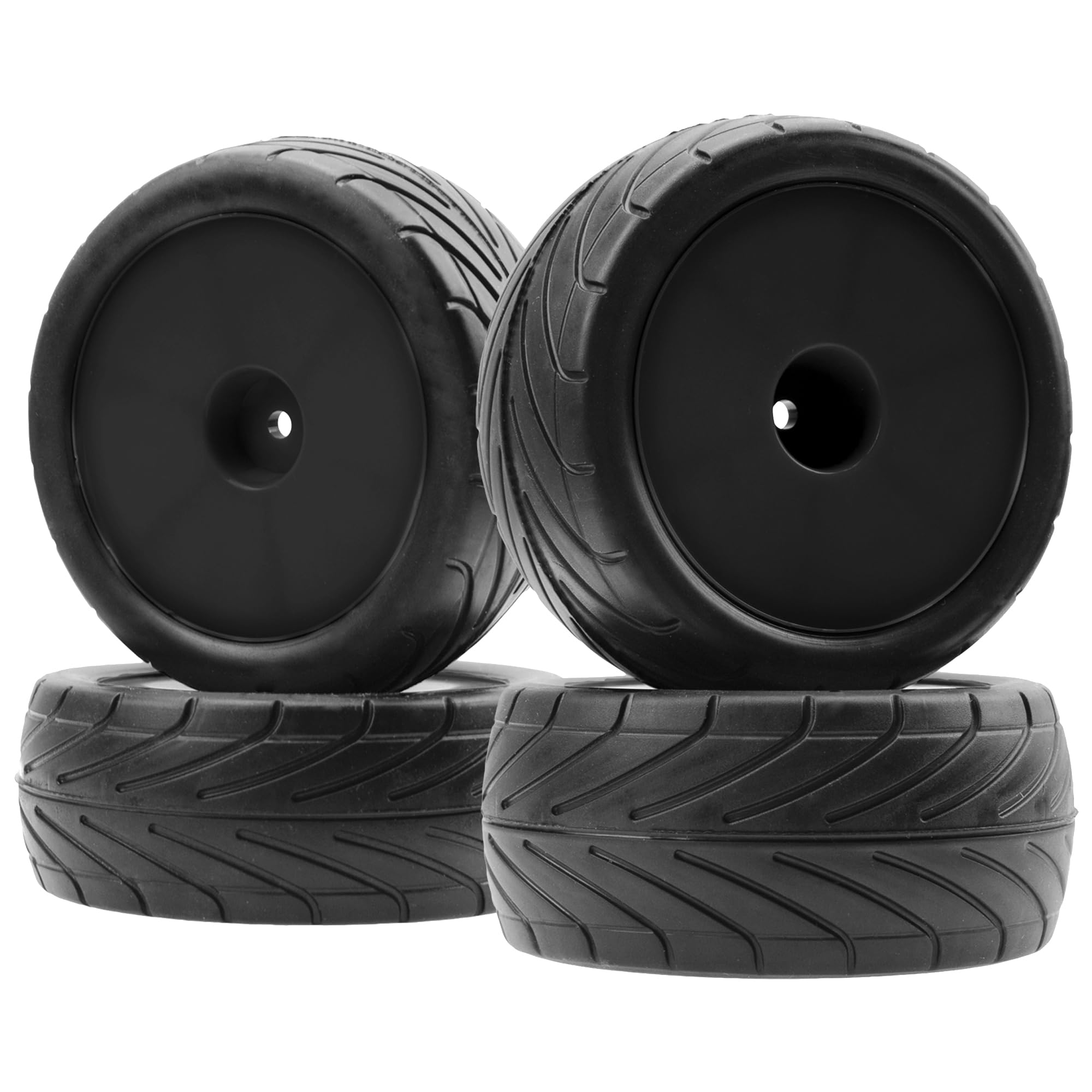 4Pack ShareGoo RC 85mm/3.34" Rubber Tires Front Rear Tyres 12mm Hex Wheel Compatible with Redcat HPI HSP Kyosho 1/10 RC Off-Road Car Buggy (Black)