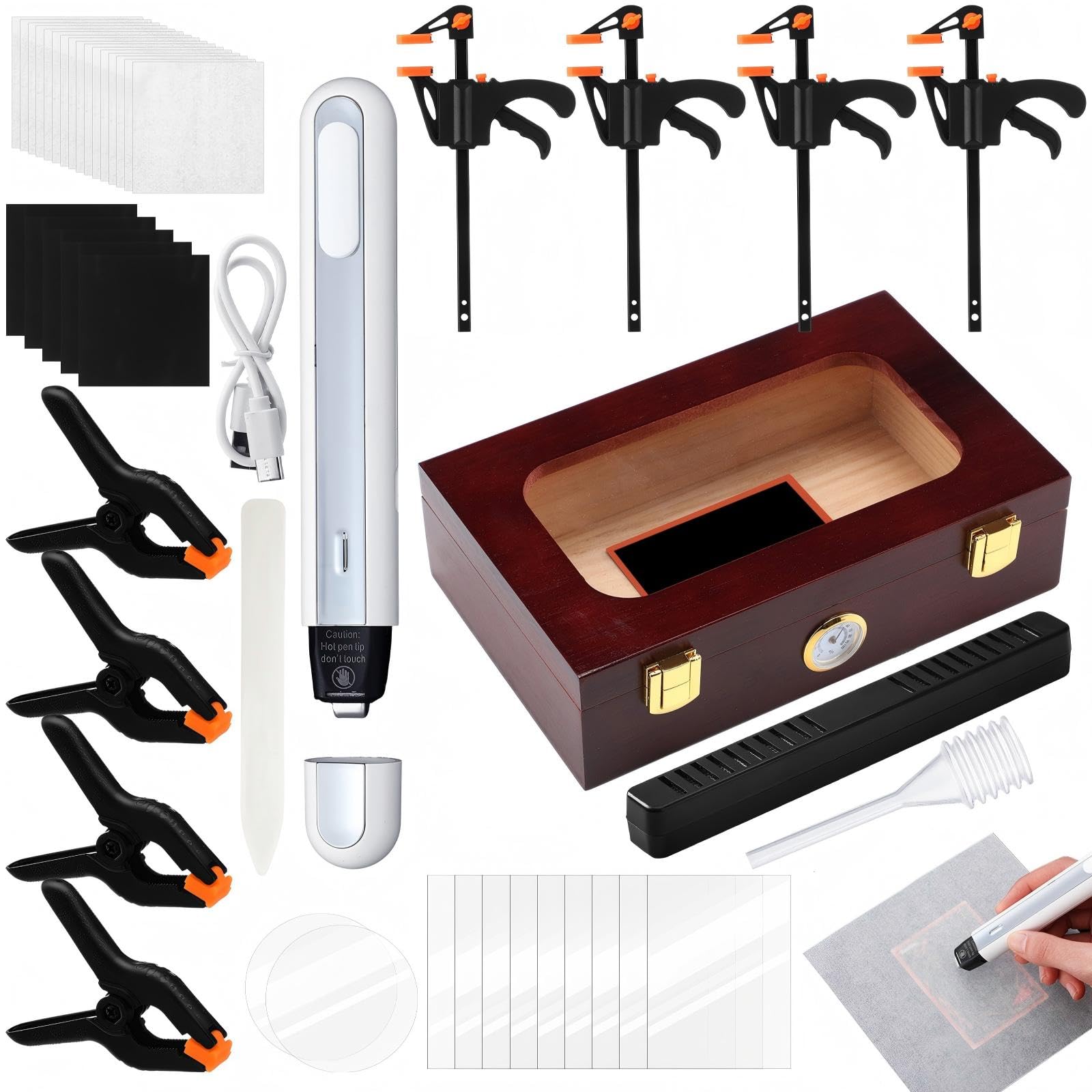 Grinsvalley Il kit per la pulizia delle carte sportive include 1 scatola idratante, 2 fogli acrilici, 8 morsetti in plastica, 5 tamponi, 1 cartella per ossa, 1 penna termica, 10 fogli di PC, 25 carta