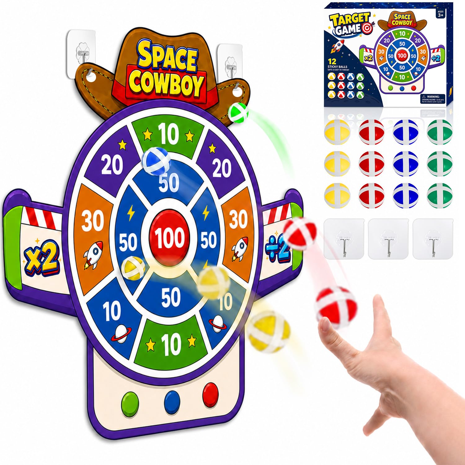 Light Year Dart Board Game with 12 Sticky Balls, Toss Games for Boys Girls, Indoor Outdoor Throwing Target Toys, Foldable Wall Hanging Garden Party Toy, Birthday for Kids Ages 3-12