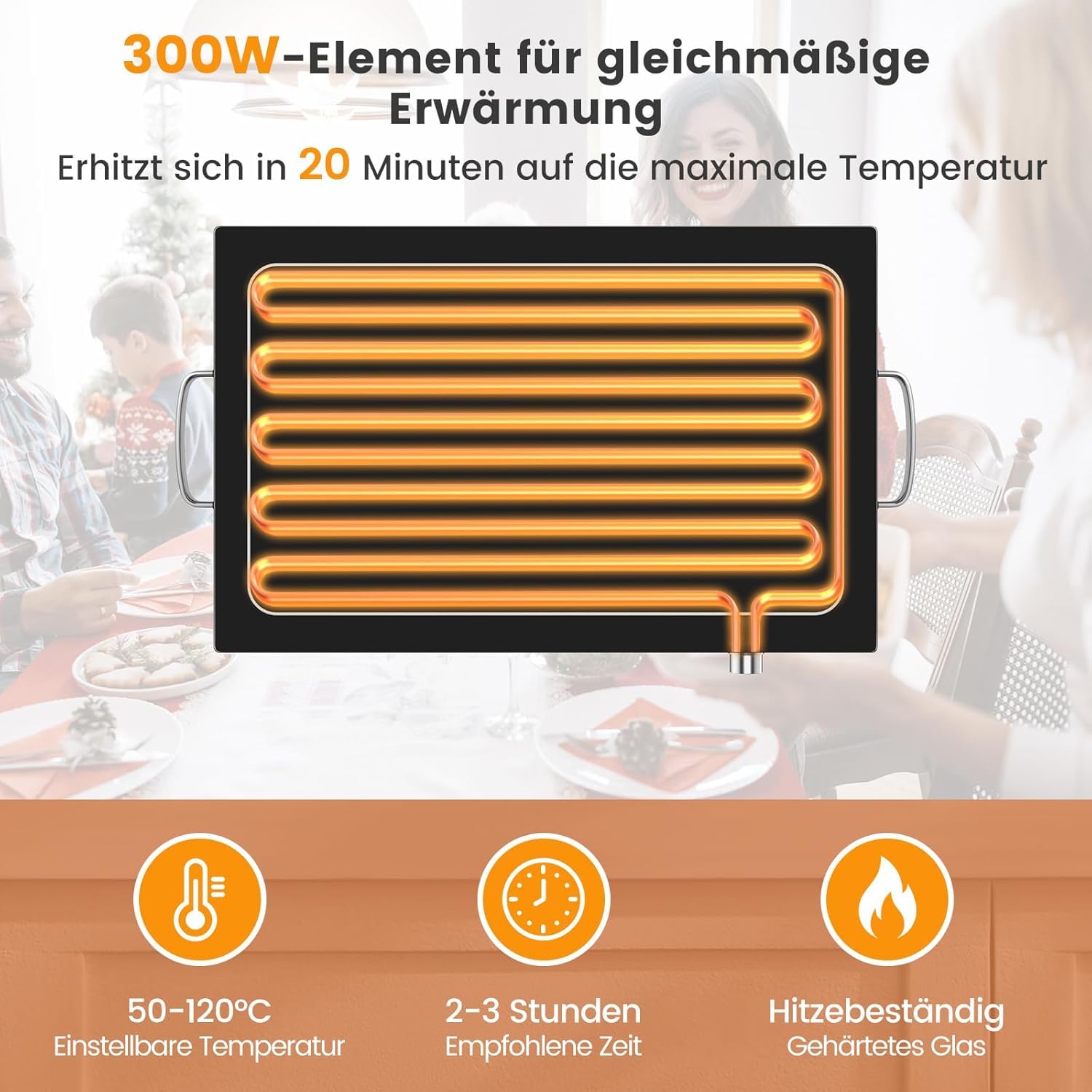 FANTASK Piastra riscaldante elettrica da 50 ℃ a 120 ℃ con regolatore di temperatura, riscaldatore a buffet in acciaio inox con funzione piastra riscaldante