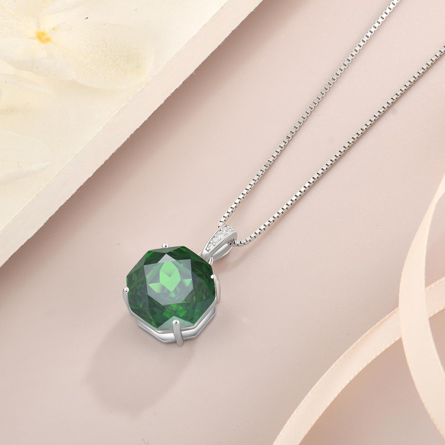 YIFISIY Rose Necklaces for Women, 925 Sterling Silver Rose cut Birthstone Pendant Octagonal Flower Jewelry Gifts for Her - Image 5