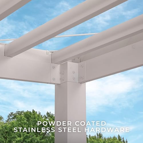 Miniatura 7 de Backyard Discovery Pérgola Windham de acero galvanizado blanco de 12 x 10 pies con toldo suave, soporta vientos de hasta 100 MPH, resistente a la
