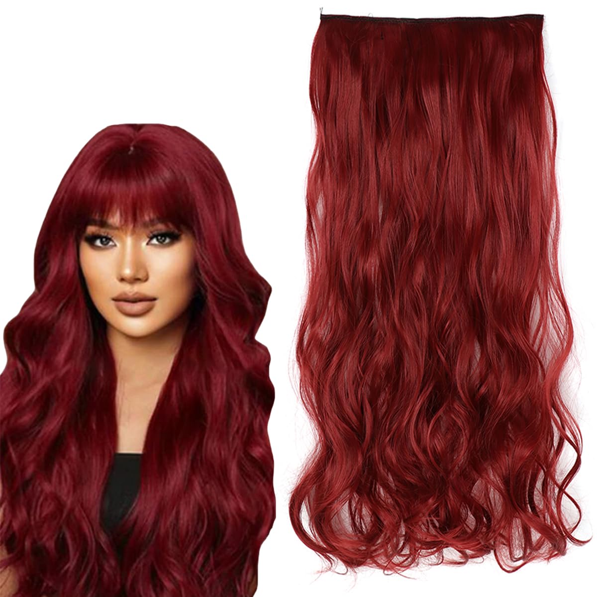 prinfantasy Halo Extensions Clip in Hair Extensions Clip on Curly Natural Seamless Resistant Fiber Soft 1s Synthetic Water Wavy Red Hair Extensions,MW258