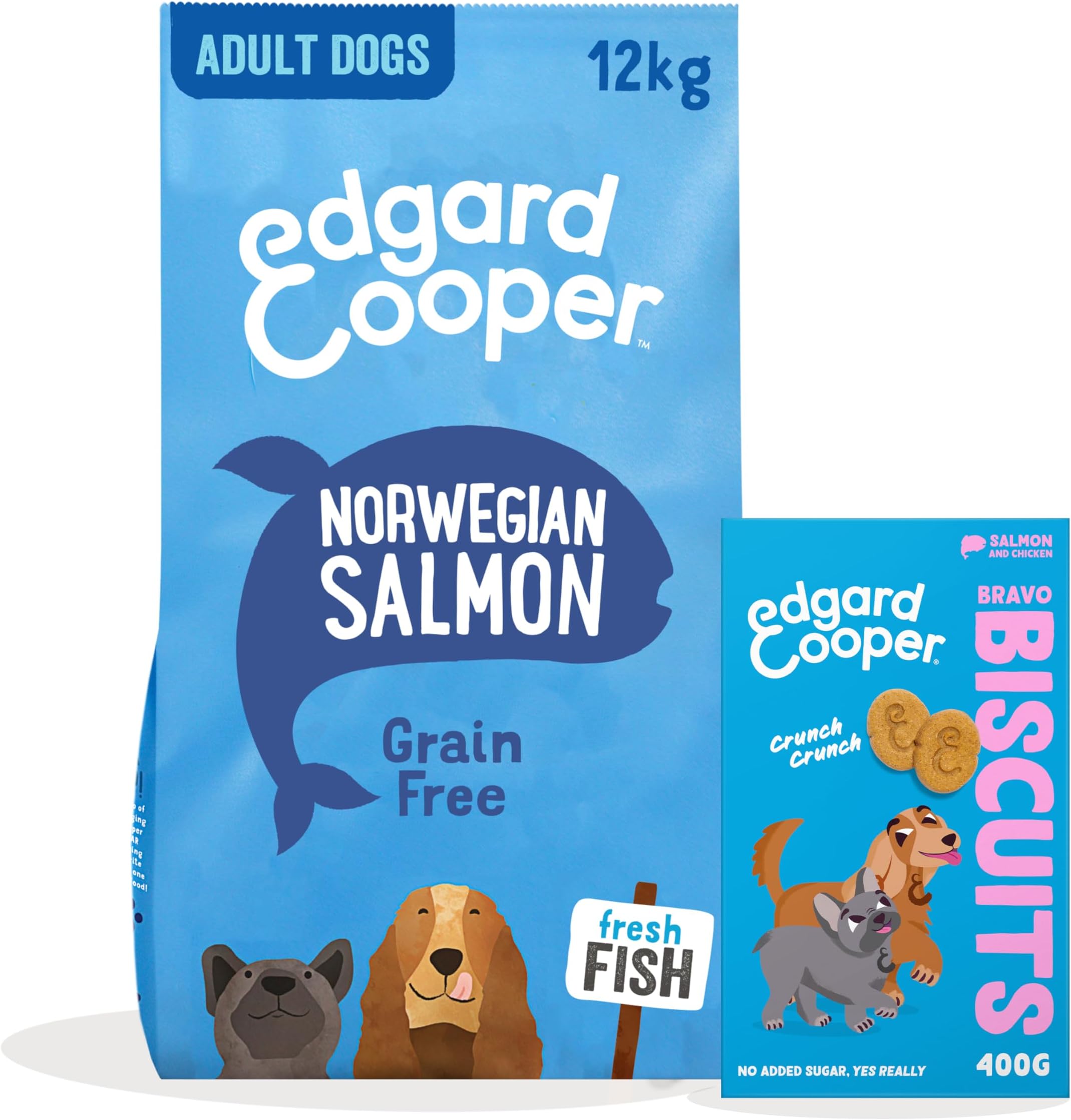 Edgard & Cooper Dog Dry Food Salmon Grain Free 12kg + Salmon Dog Biscuits 1x400g - Kibble & Treats Bundle