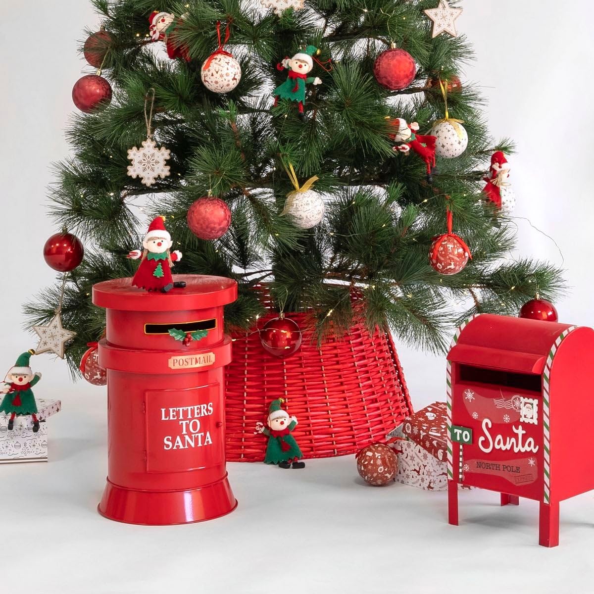 LOLAhome Buzón de Navidad con Ranura para Cartas Rojo de Metal de 38 cm