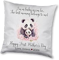 Vista 17 de Funda de almohada personalizada para el primer día de la madre, diseño de panda con niños, funda de almohada personalizada para el día de la madre