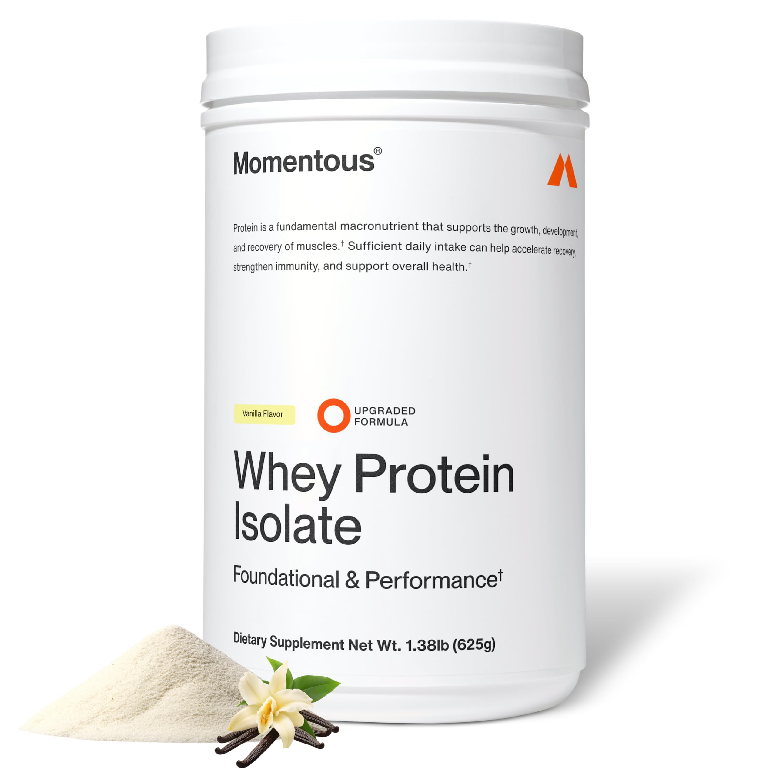- Momentous Essential Grass-Fed Whey Protein Powder - 20 g Whey Isolate Protein - NSF Certified for Sport - Gluten-Free - 25 Servings for Essential Everyday Use - Vanilla - Package May Vary