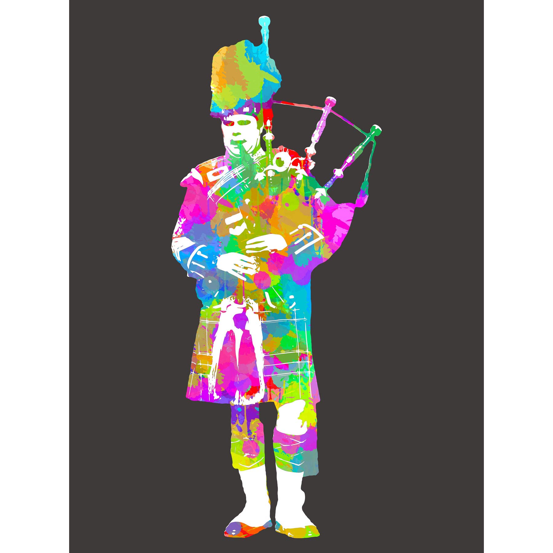 Wee Blue Coo Colourful Piper Bagpipes Scotland Large Wall Art Poster Print Thick Paper 18X24 Inch