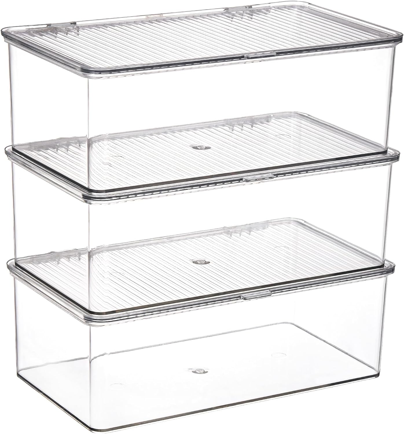 ZENFUN Set of 3 Small Stackable Storage Bins with Hinged Lid, Acrylic Organizer Box, Clear Makeup Organizer Box, Cosmetic Case for Home, Office