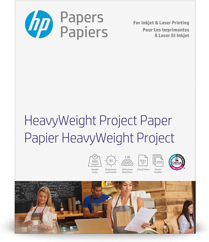 Papel HP HeavyWeight Project, mate, 8,5 x 11 pulgadas, 40 lb, 250 hojas, funciona con impresoras láser de inyección de tinta, PageWide (Z4R14A)