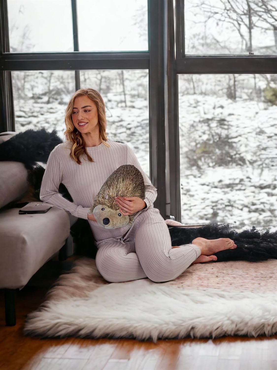 3D Novelty Hot Water Bottle with Removable Cover - Hedgehog Design - Soft Plush Cover - Premium Natural Rubber