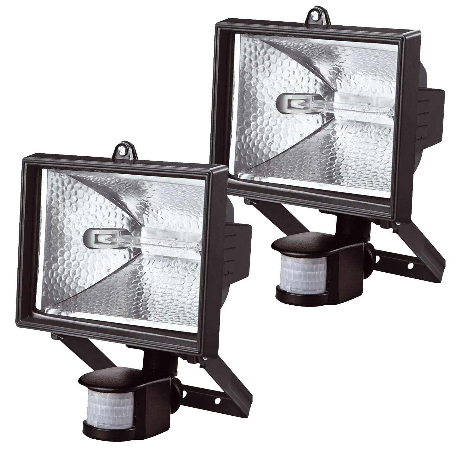Bond Hardware 2 x 400W Black Aluminium Halogen Floodlight Security Light with PIR Motion Sensor - 12m Range with 180 Degree Adjustable Detection Angle and Sensitivity Settings
