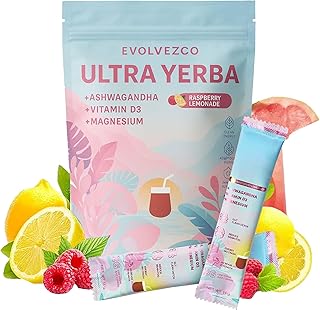 EVOLVEZCO ULTRA YERBA – Raspberry Lemonade Yerba Mate Drink Mix | With Adaptogens, Magnesium & Vitamin D3 | Uplifting Flav...