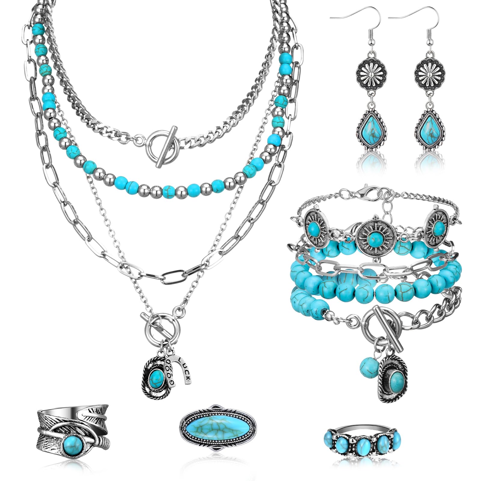 Ecally Western Turquoise Jewelry Set for Women