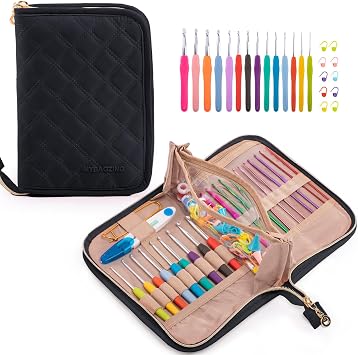 MYBAGZING Crochet Hook Set with Storage Case 14 Ergonomic Crochet Hooks2mmB-10mmN, 10 Stitch Markers, Crochet Organizer for Crochet Needles, Accessories, and Supplies