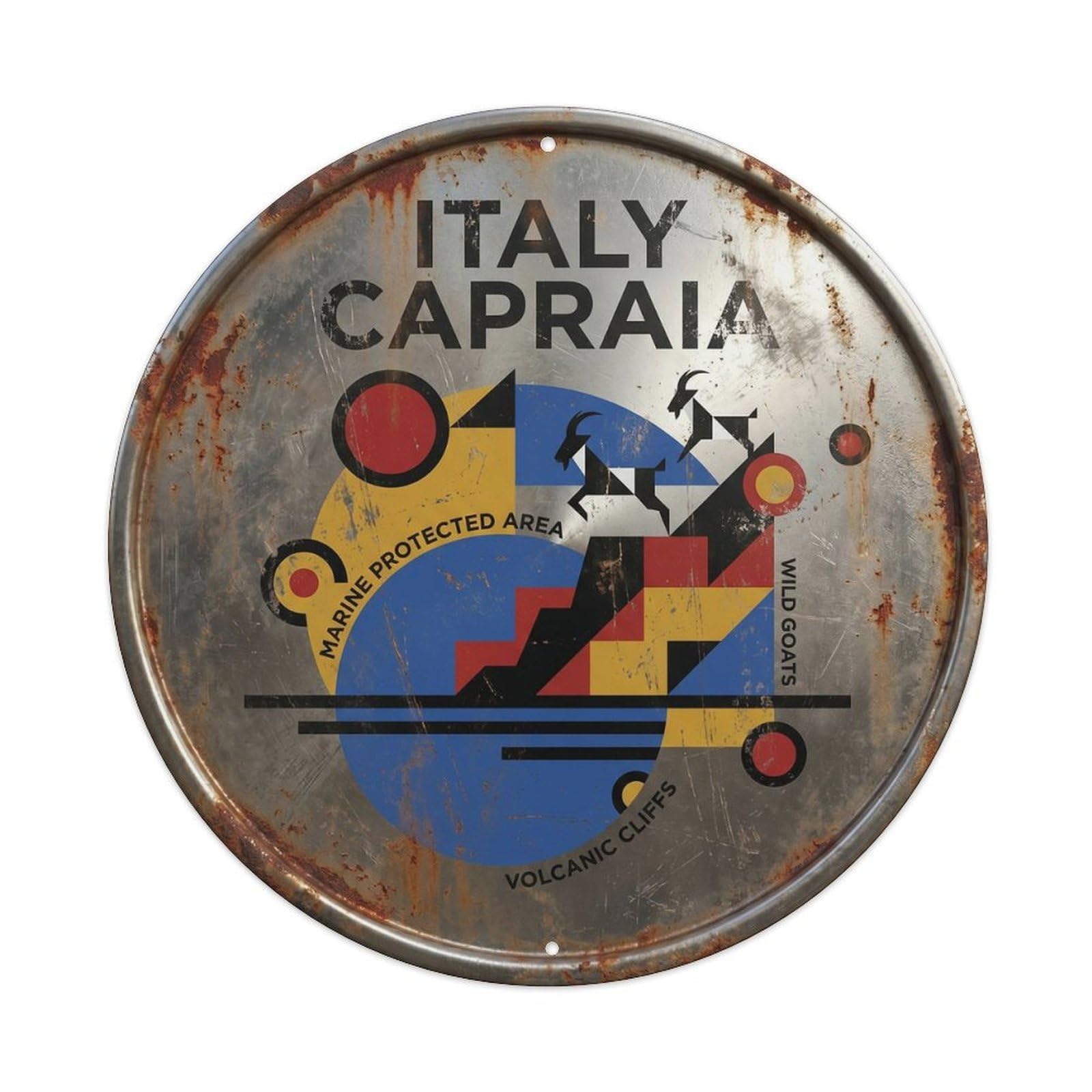 Capraia Marine Italian Constructivist Beach Destination Metal Tin Sign