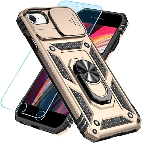 Miniatura 14 de SunStory Compatible con iPhone SE 2022/2020/3ª/2ª / 6/7/8 Funda con protector de pantalla HD y cubierta deslizante para la cámara y soporte, [grado
