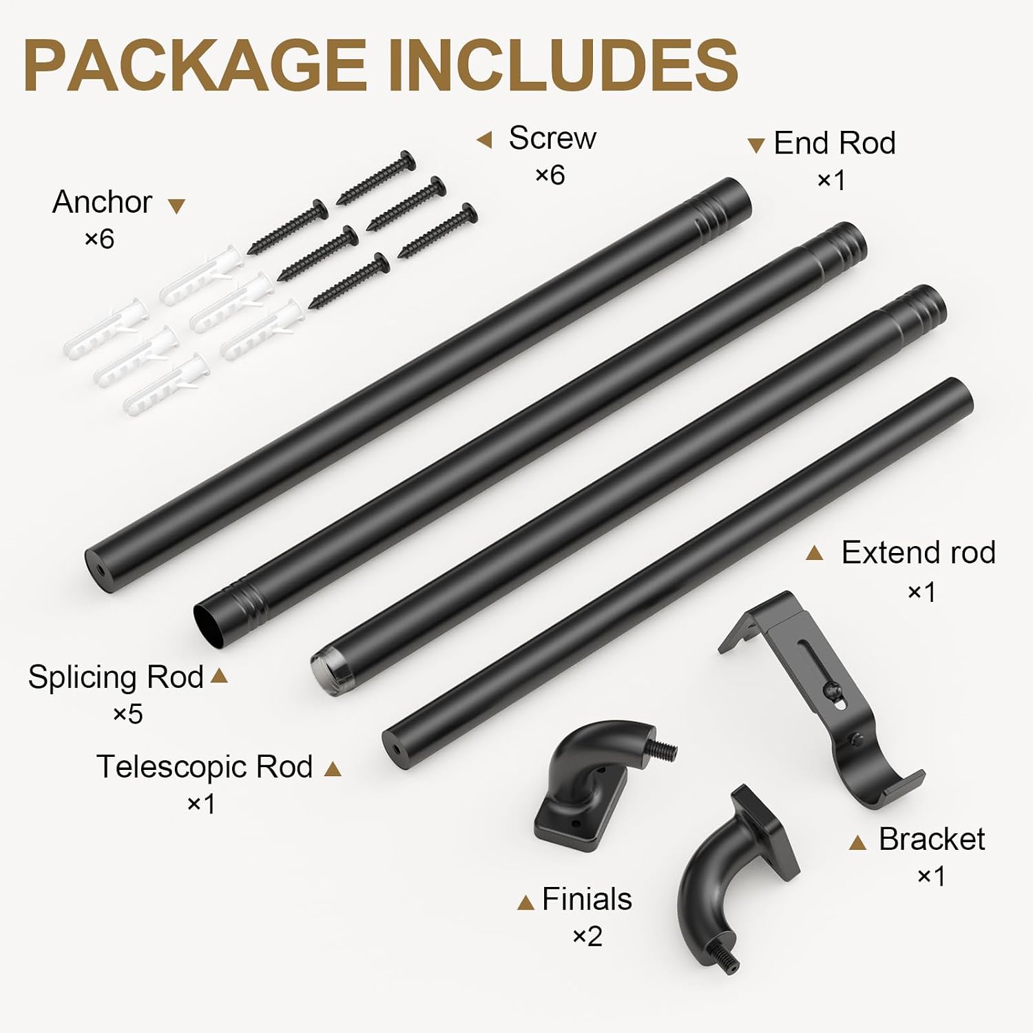 GXOACKJ Black Curtain Rods for Windows 66 to 120, 1 inch Adjustable Heavy Duty Curtain Rods, Blackout Wrap Around for Bedroom, Kitchen and Outdoor Patio